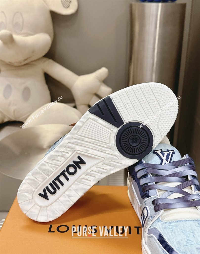 Louis Vuitton LV Trainer Sneakers in Bleached Monogram Denim Light Blue 2024 0724 (MD-240724090)