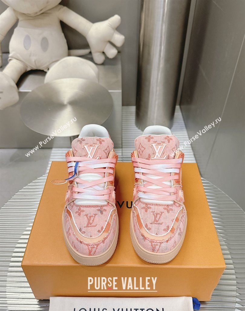 Louis Vuitton LV Trainer Sneakers in Bleached Monogram Denim Light Pink 2024 0724 (MD-240724091)