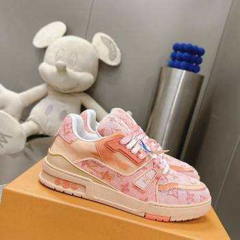 Louis Vuitton LV Trainer Sneakers in Bleached Monogram Denim Light Pink 2024 0724 (MD-240724091)