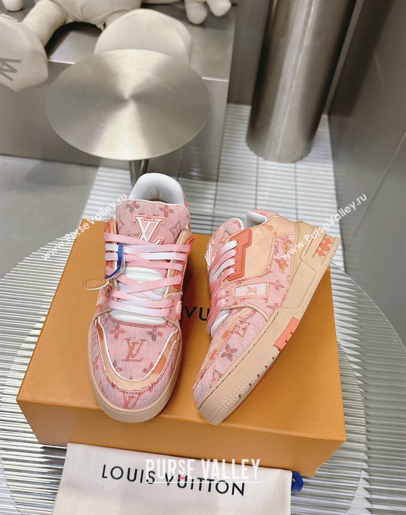 Louis Vuitton LV Trainer Sneakers in Bleached Monogram Denim Light Pink 2024 0724 (MD-240724091)