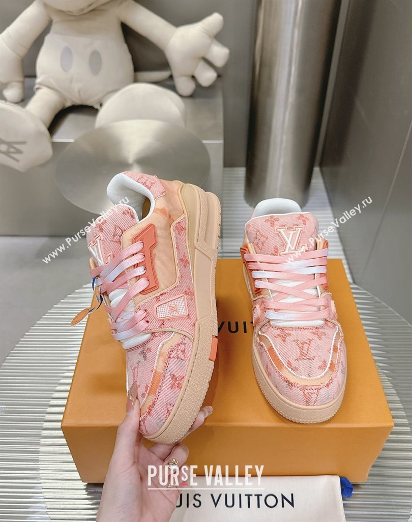 Louis Vuitton LV Trainer Sneakers in Bleached Monogram Denim Light Pink 2024 0724 (MD-240724091)