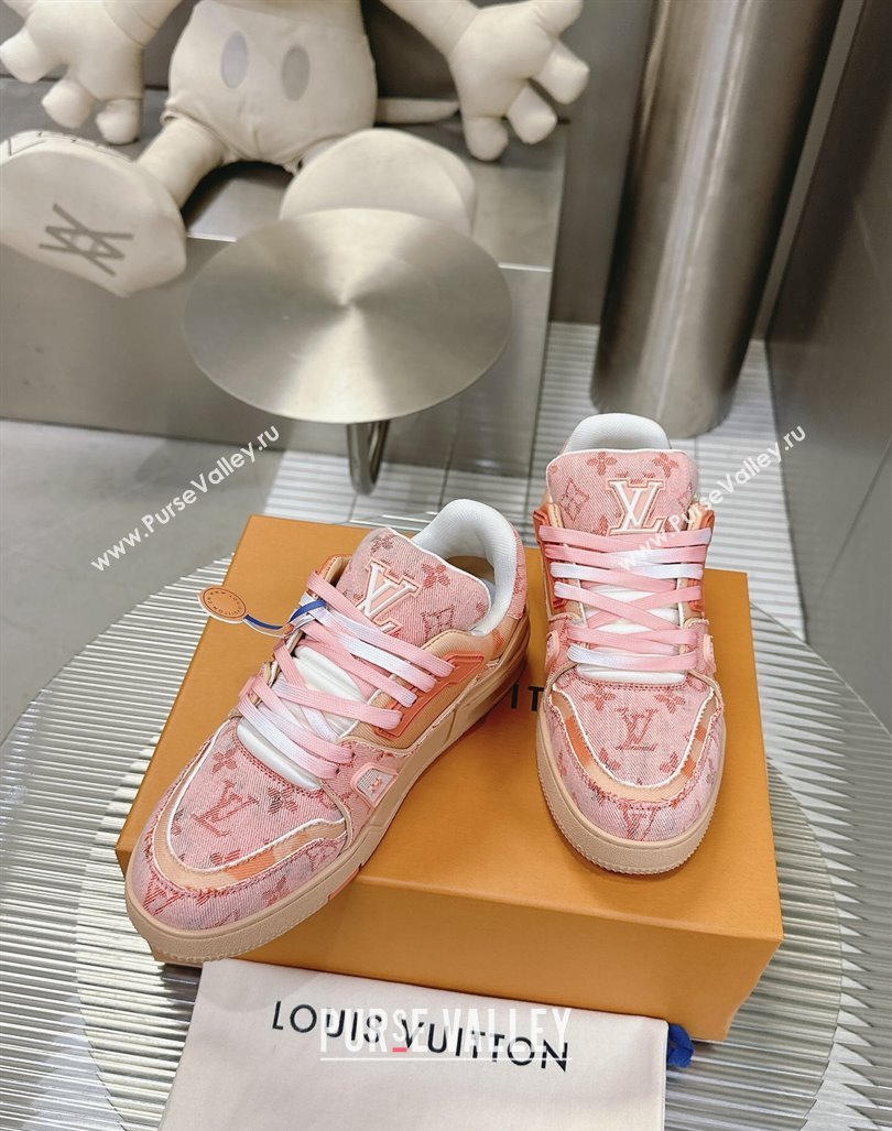 Louis Vuitton LV Trainer Sneakers in Bleached Monogram Denim Light Pink 2024 0724 (MD-240724091)