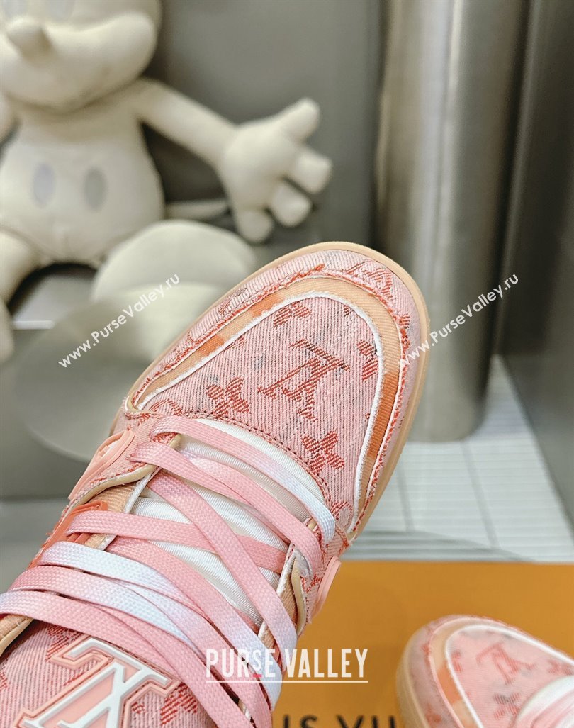 Louis Vuitton LV Trainer Sneakers in Bleached Monogram Denim Light Pink 2024 0724 (MD-240724091)