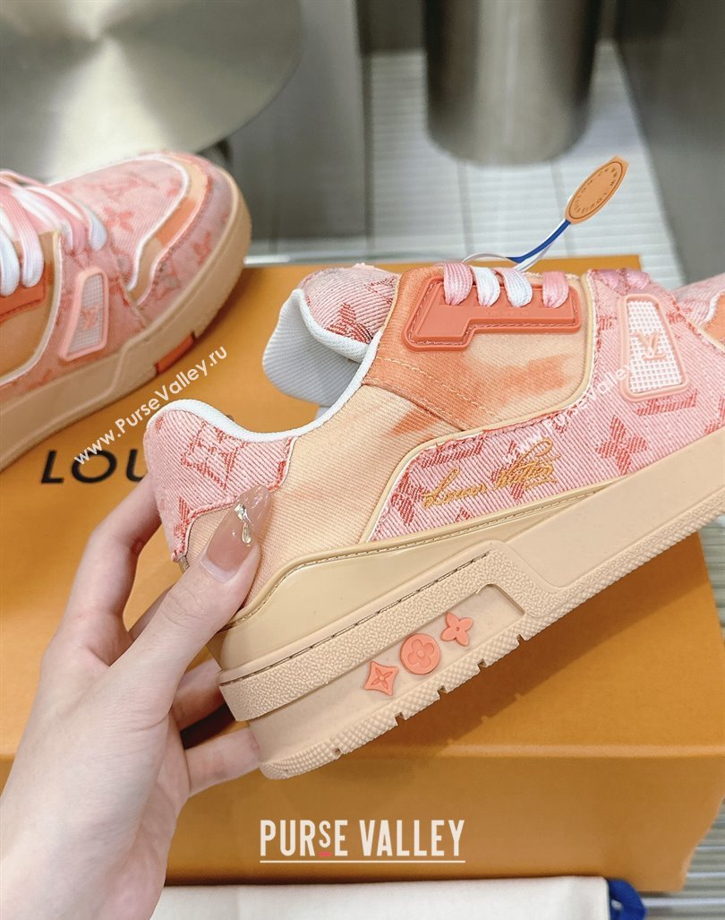 Louis Vuitton LV Trainer Sneakers in Bleached Monogram Denim Light Pink 2024 0724 (MD-240724091)