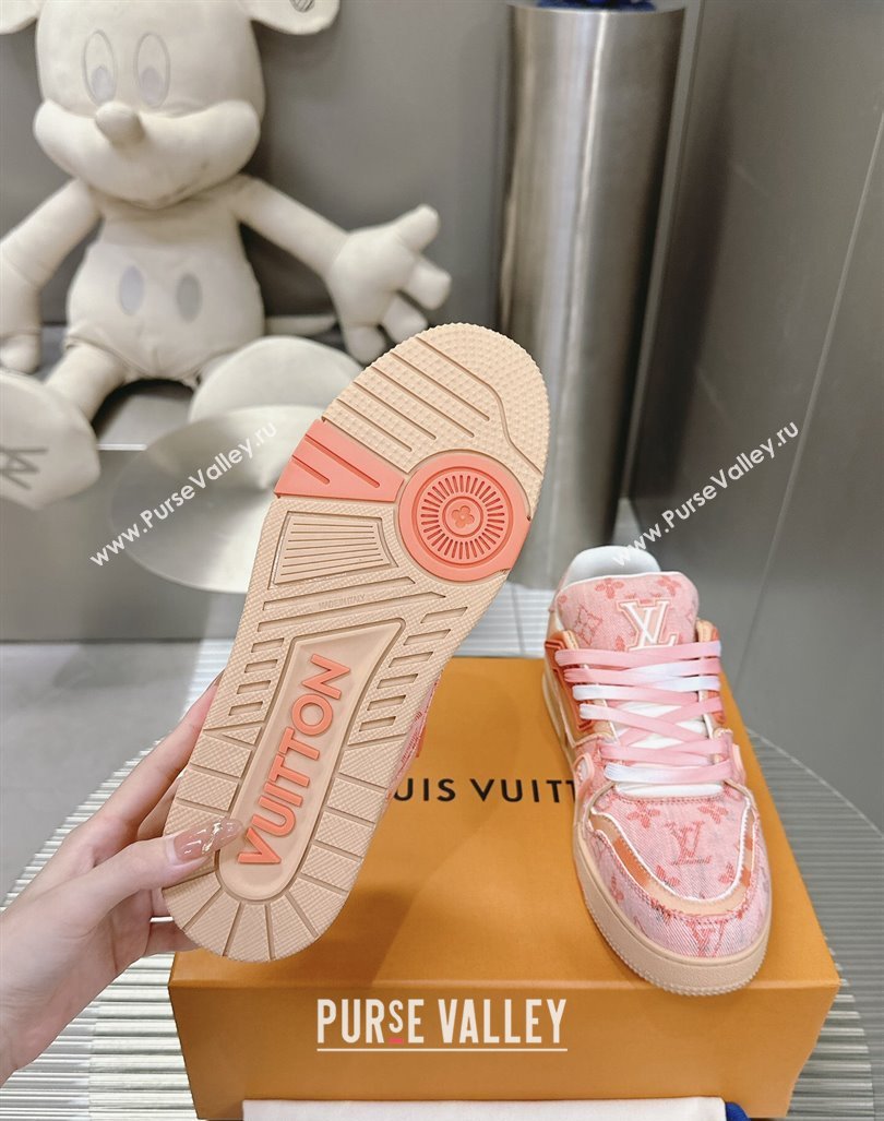 Louis Vuitton LV Trainer Sneakers in Bleached Monogram Denim Light Pink 2024 0724 (MD-240724091)