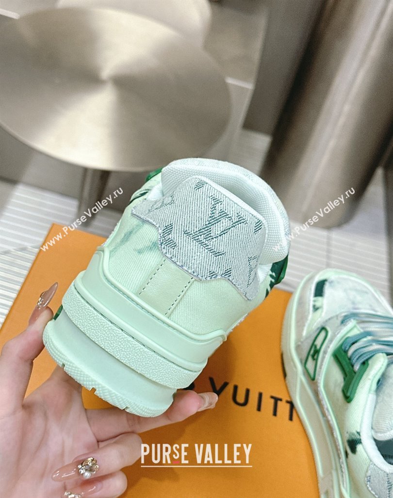 Louis Vuitton LV Trainer Sneakers in Bleached Monogram Denim Light Green 2024 0724 (MD-240724092)