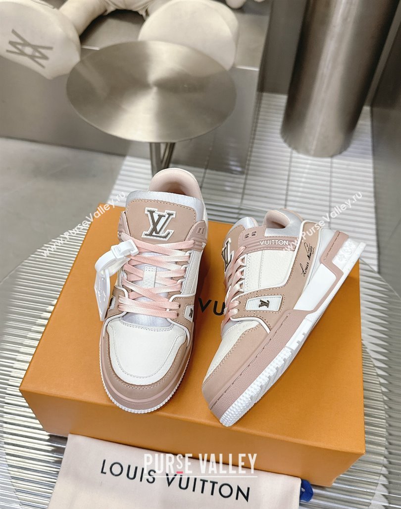 Louis Vuitton LV Trainer Sneakers in Grained Leather Nude 2024 0724 (MD-240724094)