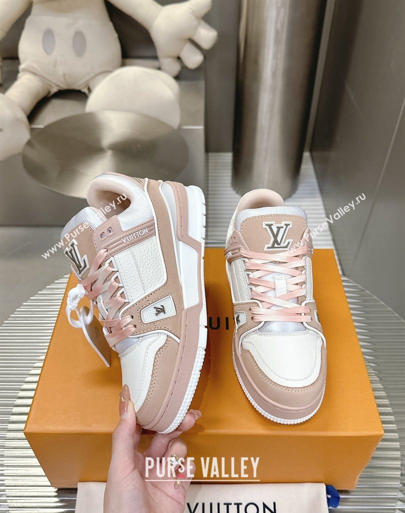 Louis Vuitton LV Trainer Sneakers in Grained Leather Nude 2024 0724 (MD-240724094)