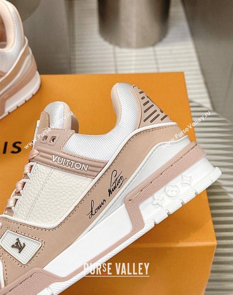 Louis Vuitton LV Trainer Sneakers in Grained Leather Nude 2024 0724 (MD-240724094)