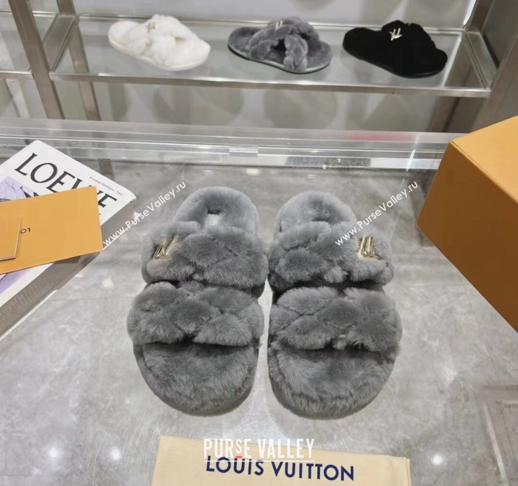 Louis Vuitton LV Sunset Platform Comfort Slides Sandal 3.5cm in Wool Dark Grey 2024 0724001 (MD-240724071)