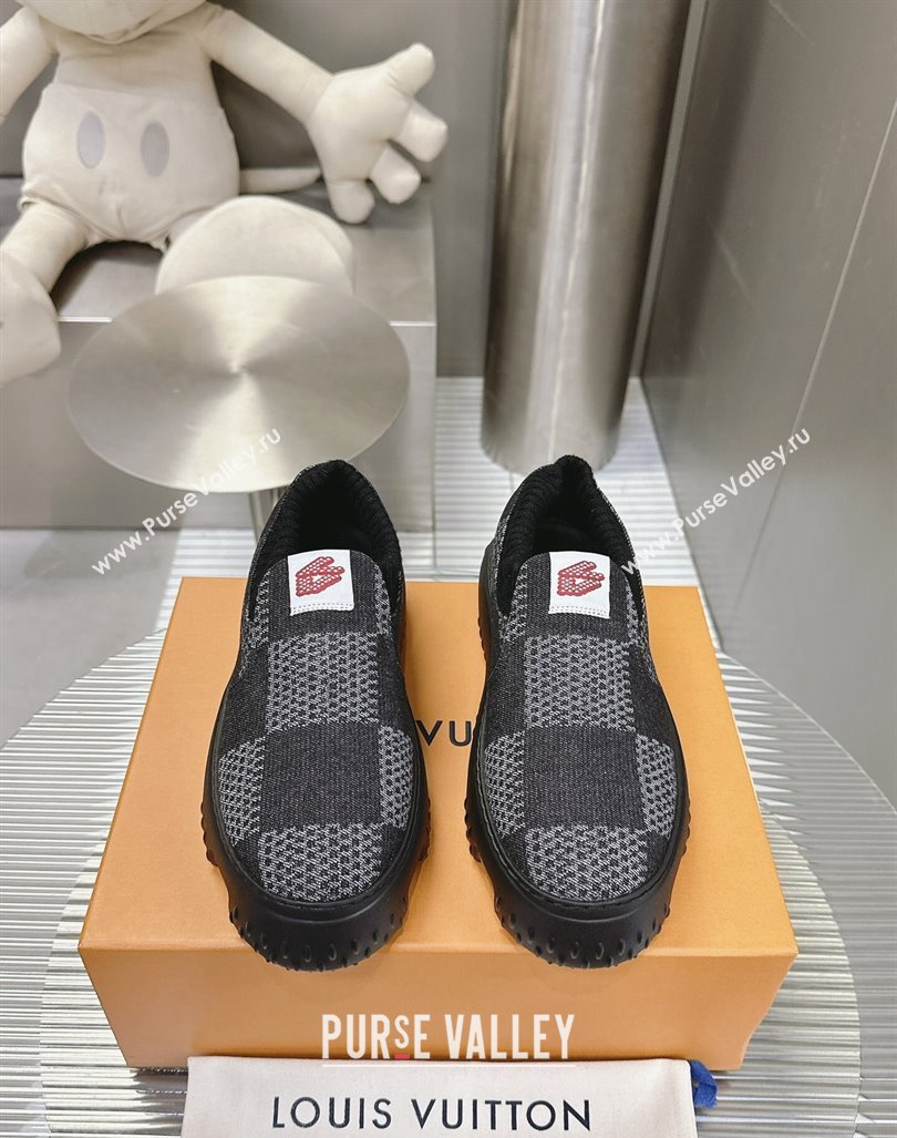 Louis Vuitton Mens LV Space Lander Slip On Sneakers in Damier Denim Black 2024 (MD-240724100)