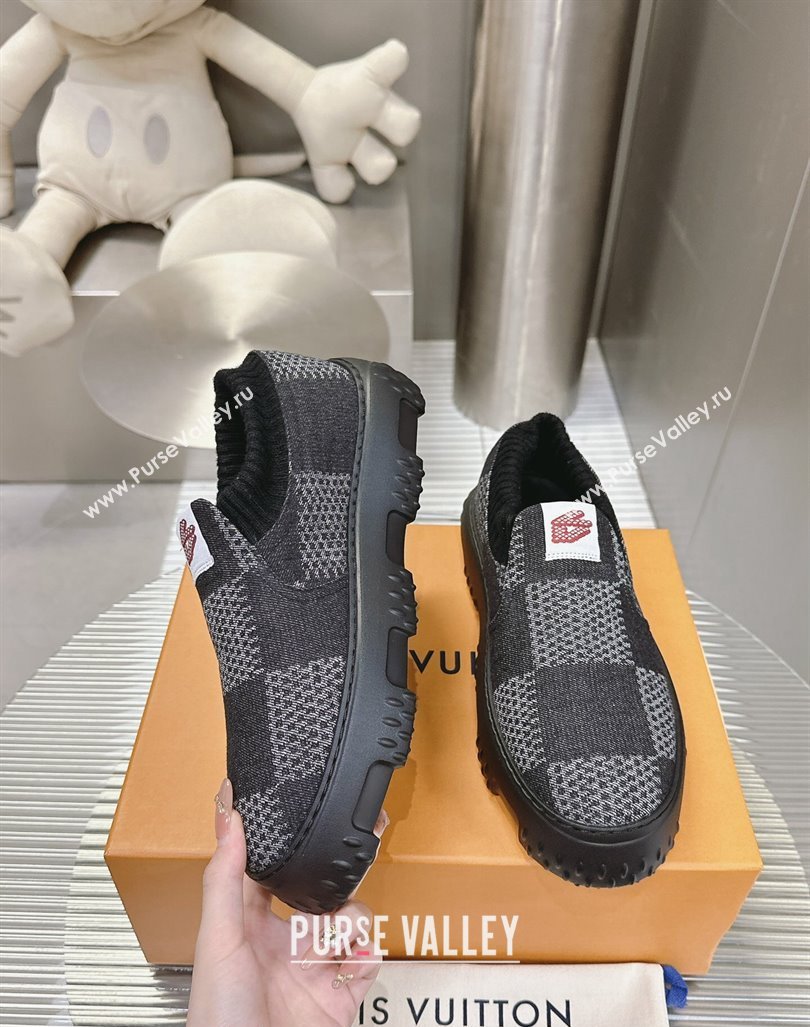 Louis Vuitton Mens LV Space Lander Slip On Sneakers in Damier Denim Black 2024 (MD-240724100)