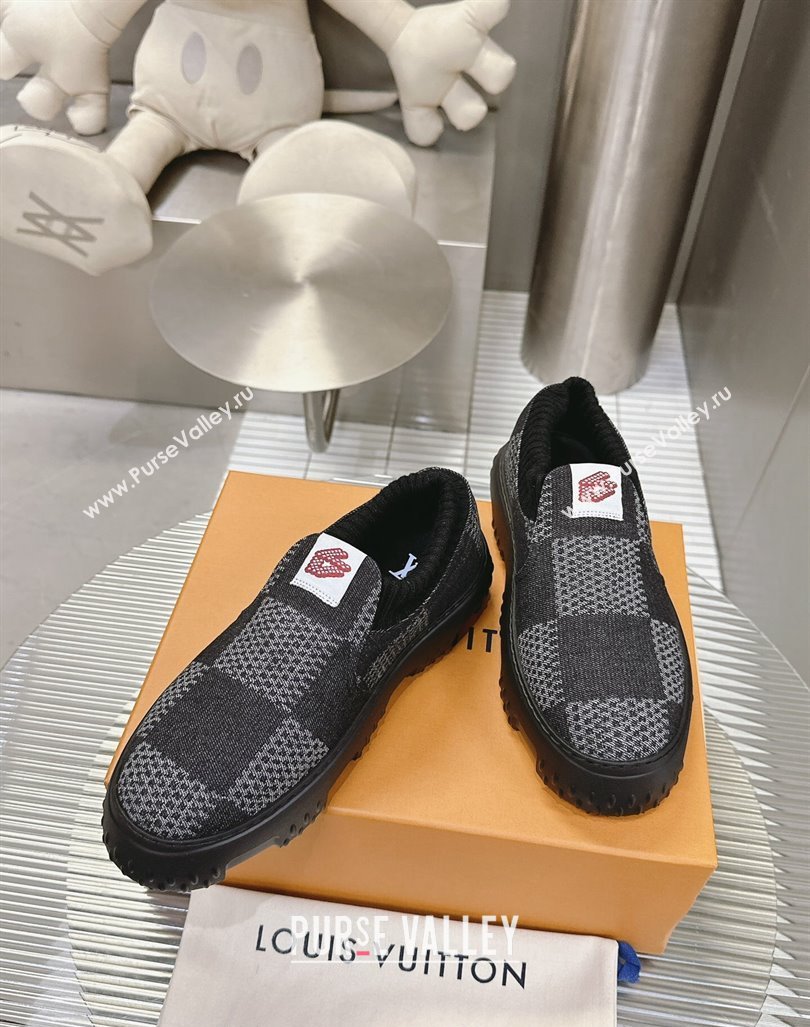 Louis Vuitton Mens LV Space Lander Slip On Sneakers in Damier Denim Black 2024 (MD-240724100)