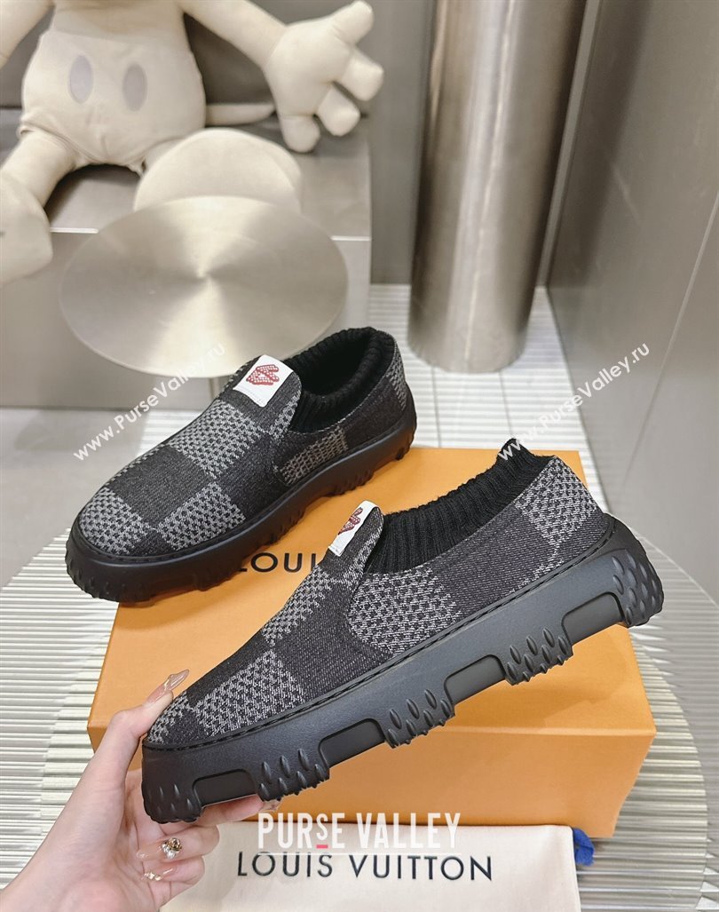 Louis Vuitton Mens LV Space Lander Slip On Sneakers in Damier Denim Black 2024 (MD-240724100)