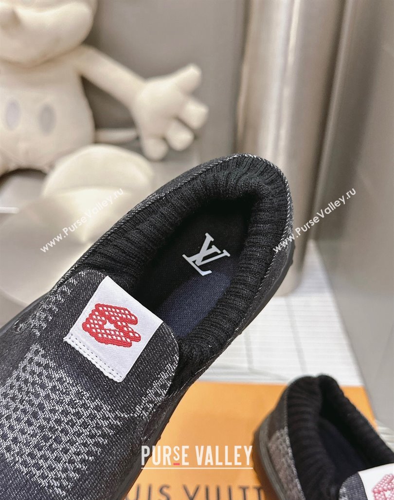 Louis Vuitton Mens LV Space Lander Slip On Sneakers in Damier Denim Black 2024 (MD-240724100)