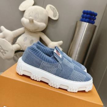 Louis Vuitton Mens LV Space Lander Slip On Sneakers in Damier Denim Light Blue 2024 (MD-240724101)