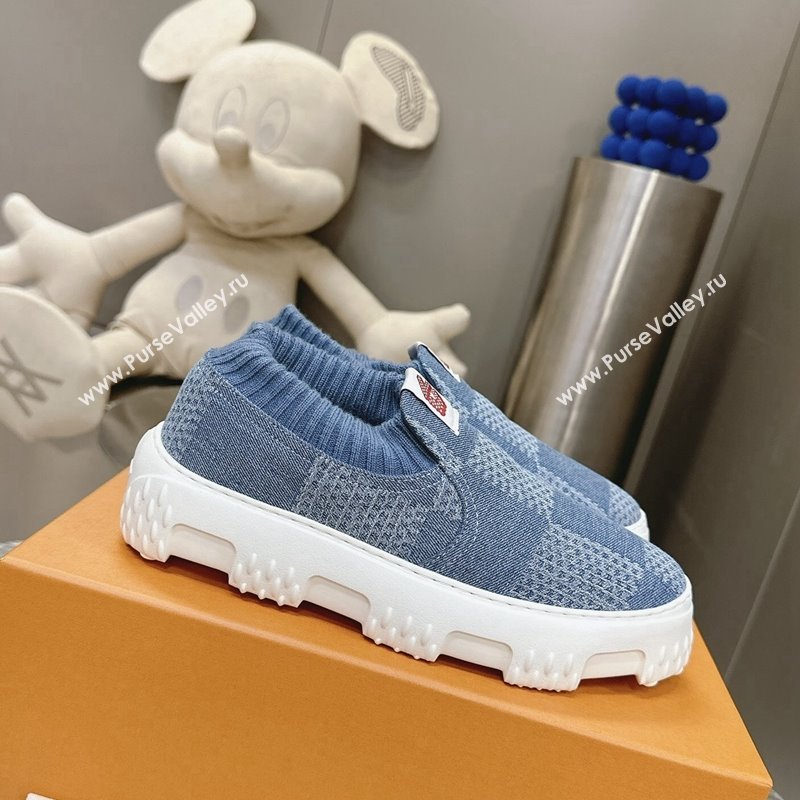 Louis Vuitton Mens LV Space Lander Slip On Sneakers in Damier Denim Light Blue 2024 (MD-240724101)