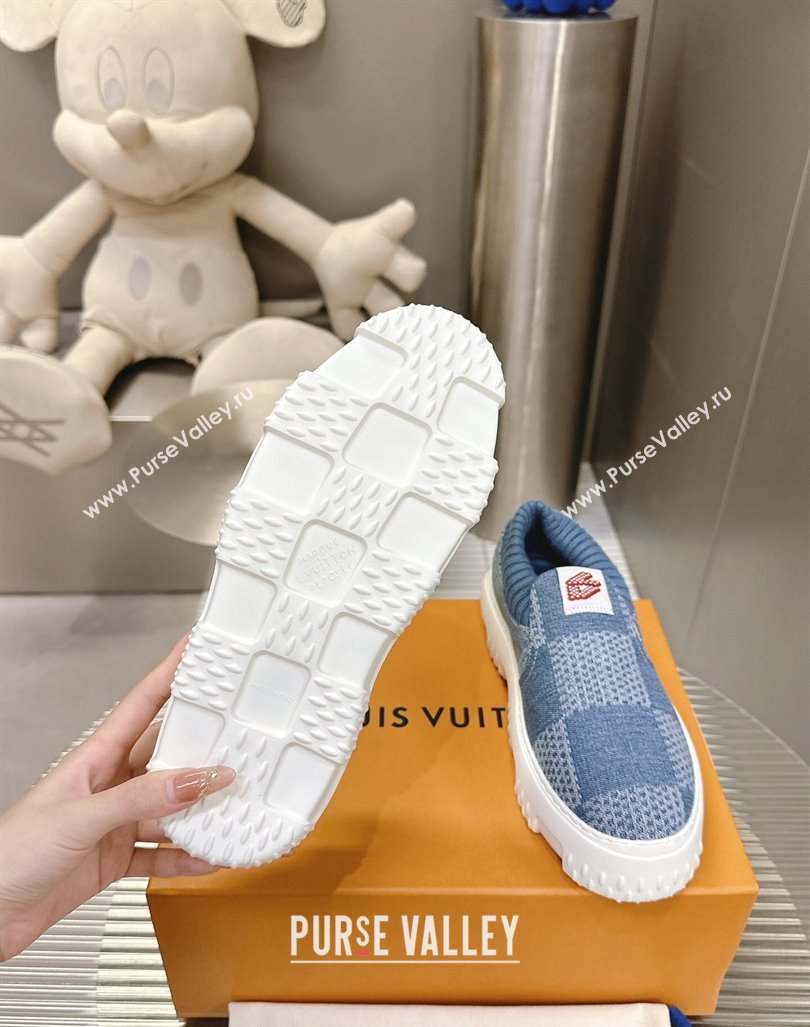 Louis Vuitton Mens LV Space Lander Slip On Sneakers in Damier Denim Light Blue 2024 (MD-240724101)