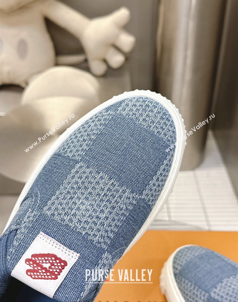 Louis Vuitton Mens LV Space Lander Slip On Sneakers in Damier Denim Light Blue 2024 (MD-240724101)