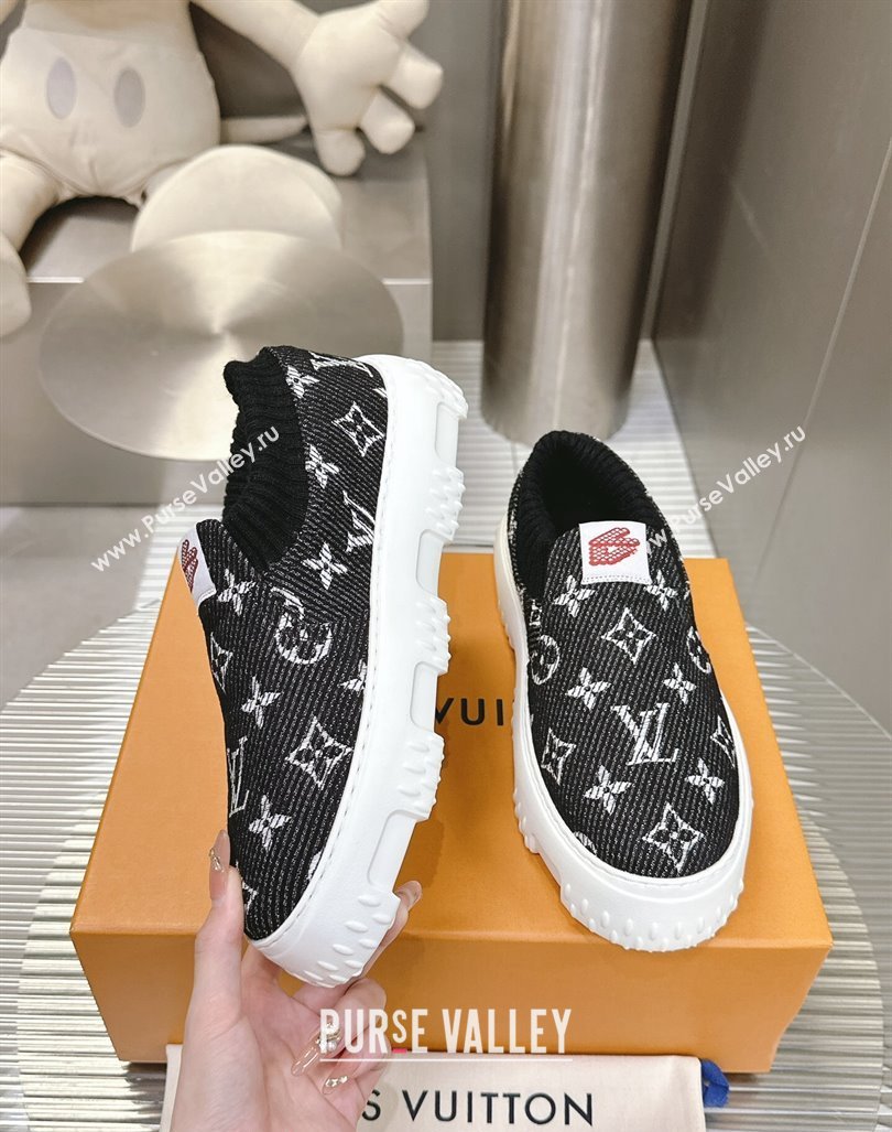 Louis Vuitton Mens LV Space Lander Slip On Sneakers in Monogram Denim Black 2024 (MD-240724102)