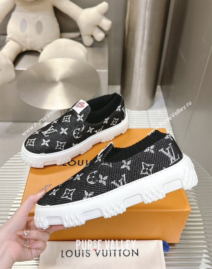 Louis Vuitton Mens LV Space Lander Slip On Sneakers in Monogram Denim Black 2024 (MD-240724102)