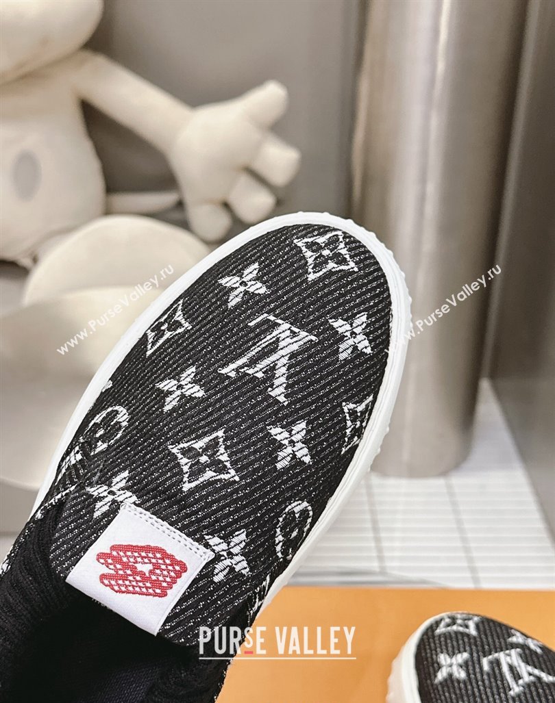 Louis Vuitton Mens LV Space Lander Slip On Sneakers in Monogram Denim Black 2024 (MD-240724102)