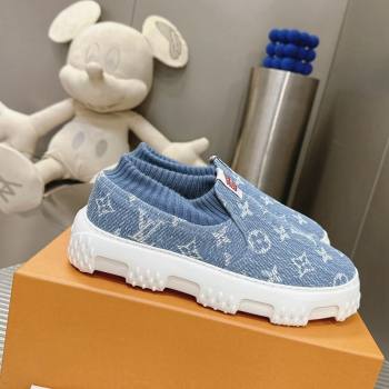 Louis Vuitton Mens LV Space Lander Slip On Sneakers in Monogram Denim Light Blue 2024 (MD-240724103)