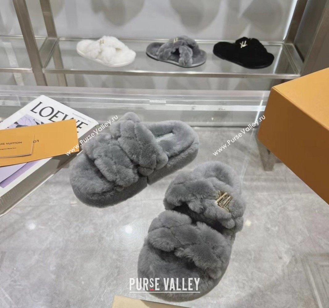 Louis Vuitton LV Sunset Platform Comfort Slides Sandal 3.5cm in Wool Dark Grey 2024 0724001 (MD-240724071)