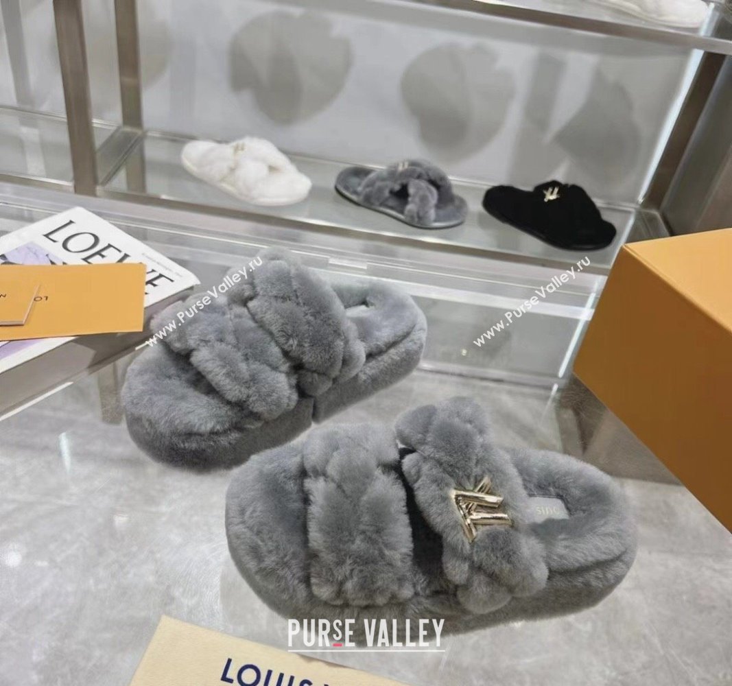 Louis Vuitton LV Sunset Platform Comfort Slides Sandal 3.5cm in Wool Dark Grey 2024 0724001 (MD-240724071)