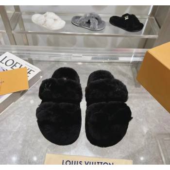 Louis Vuitton LV Sunset Platform Comfort Slides Sandal 3.5cm in Wool Black 2024 0724001 (MD-240724072)