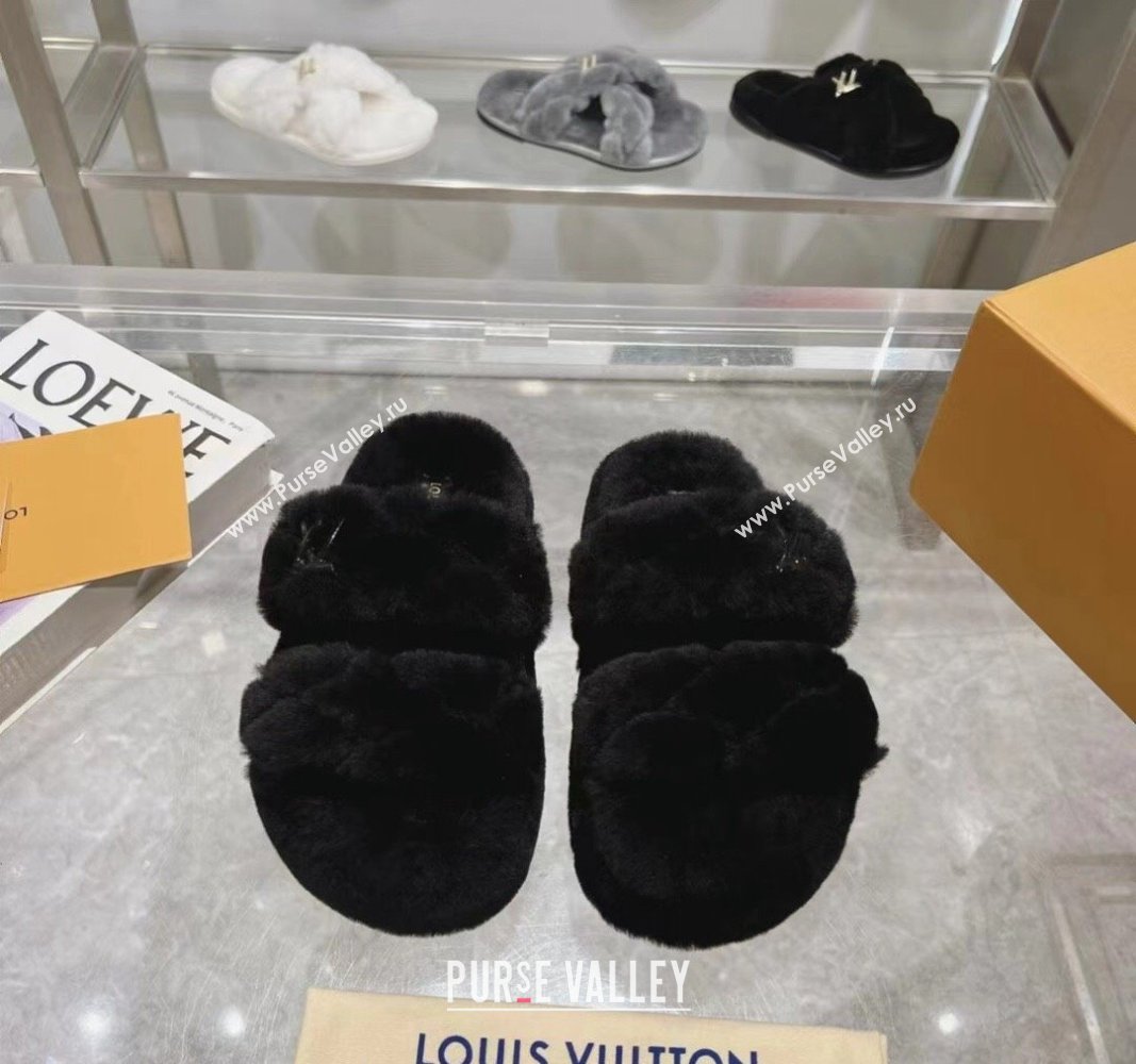 Louis Vuitton LV Sunset Platform Comfort Slides Sandal 3.5cm in Wool Black 2024 0724001 (MD-240724072)