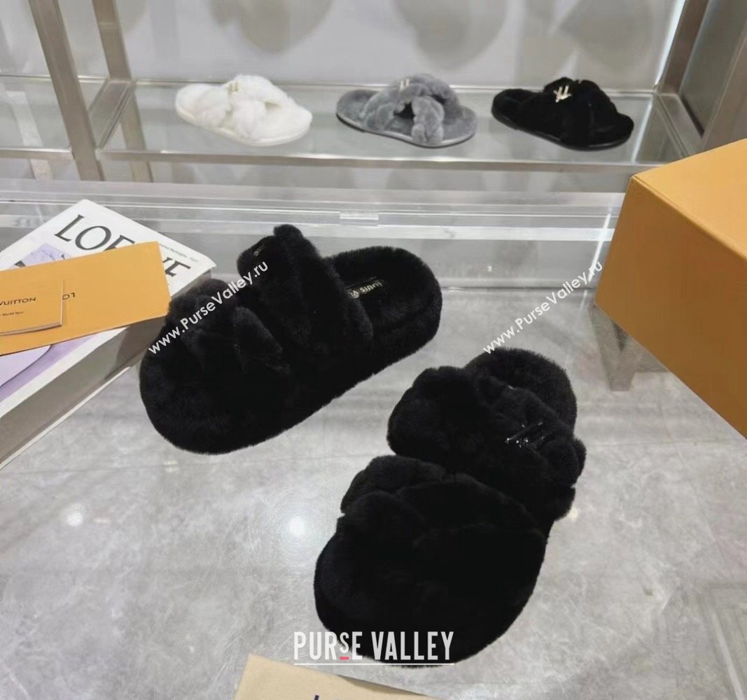 Louis Vuitton LV Sunset Platform Comfort Slides Sandal 3.5cm in Wool Black 2024 0724001 (MD-240724072)