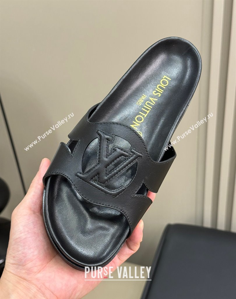 Louis Vuitton LV Isola Flat Comfort Slides Sandal in Calf Leather Black 2024 (MD-240724108)