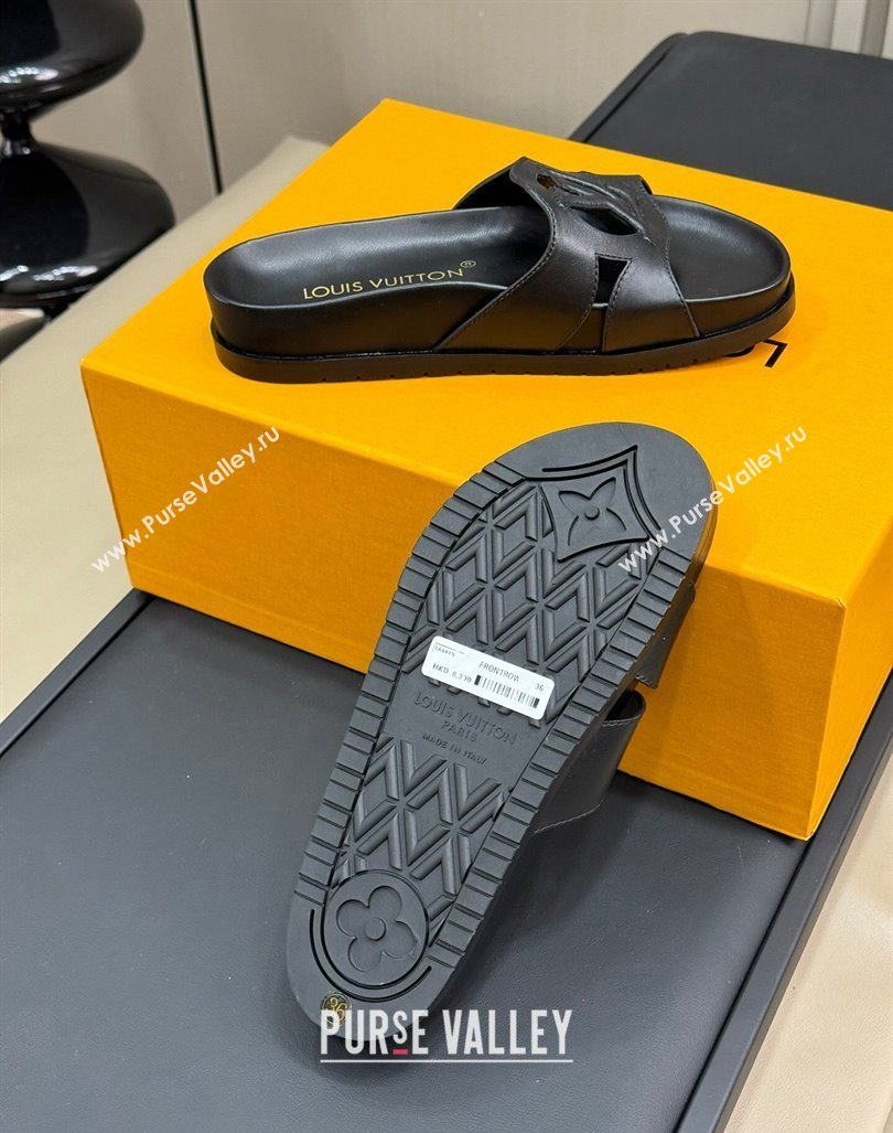 Louis Vuitton LV Isola Flat Comfort Slides Sandal in Calf Leather Black 2024 (MD-240724108)