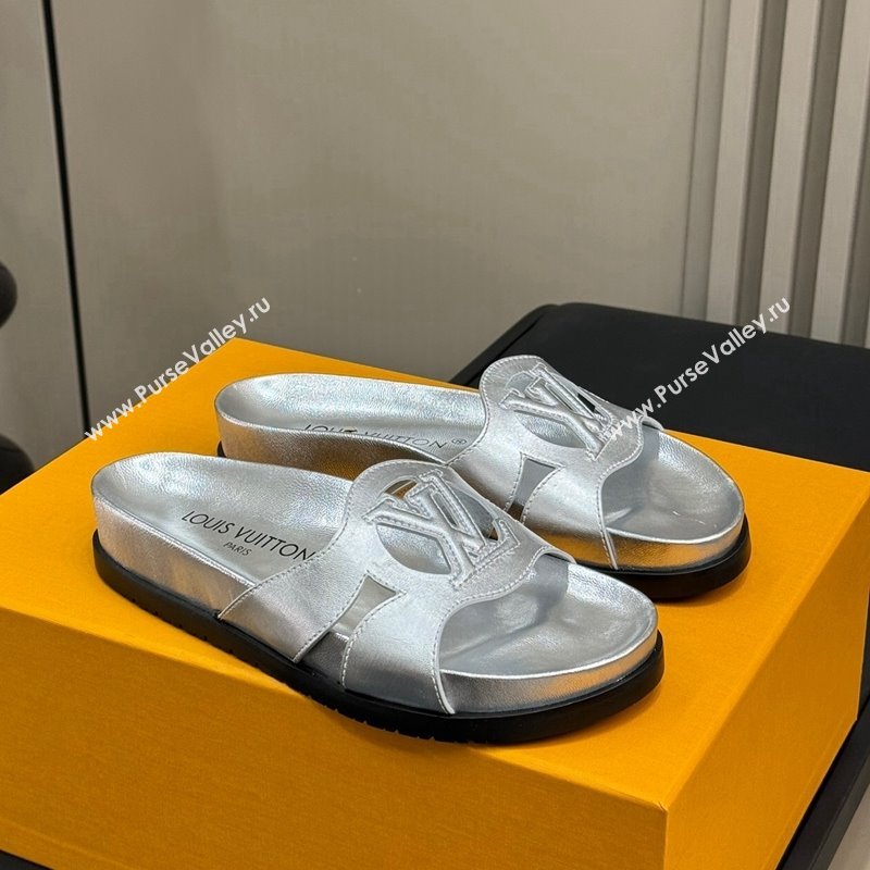 Louis Vuitton LV Isola Flat Comfort Slides Sandal in Calf Leather Silver 2024 (MD-240724109)