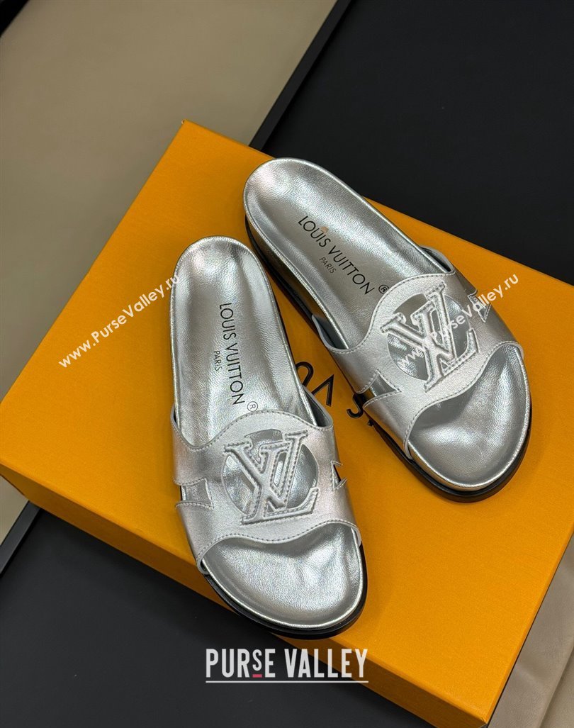 Louis Vuitton LV Isola Flat Comfort Slides Sandal in Calf Leather Silver 2024 (MD-240724109)