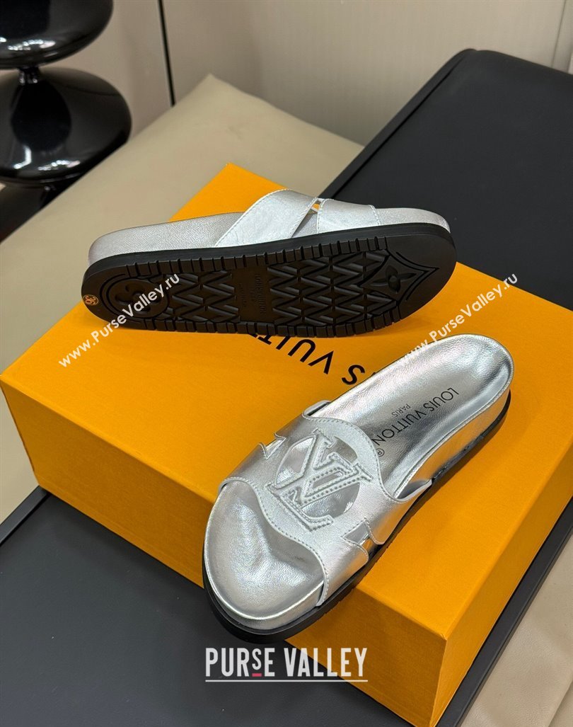 Louis Vuitton LV Isola Flat Comfort Slides Sandal in Calf Leather Silver 2024 (MD-240724109)