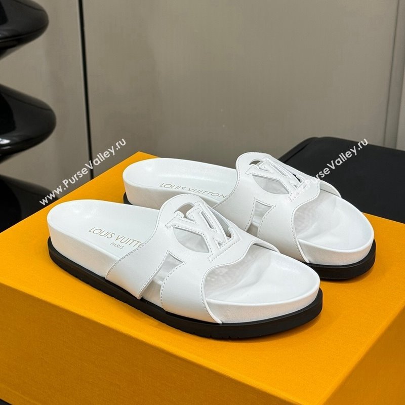 Louis Vuitton LV Isola Flat Comfort Slides Sandal in Calf Leather White 2024 (MD-240724111)