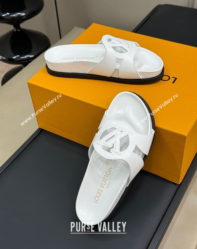 Louis Vuitton LV Isola Flat Comfort Slides Sandal in Calf Leather White 2024 (MD-240724111)