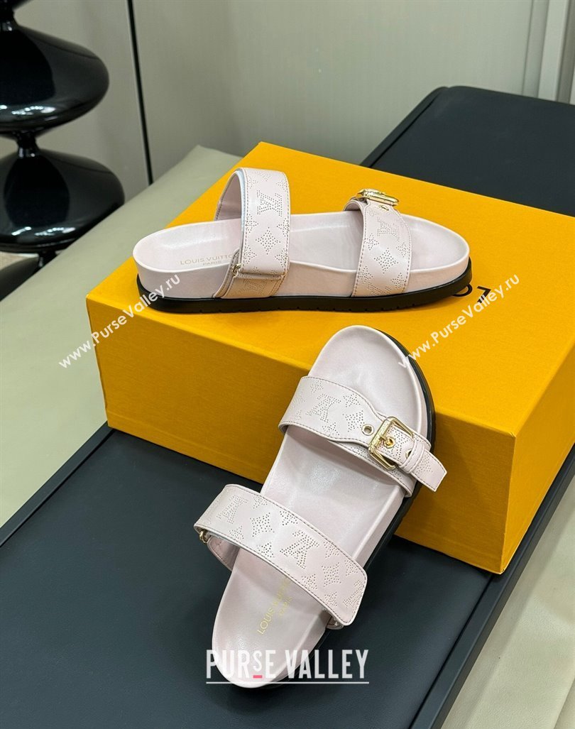 Louis Vuitton Bom Dia Flat Comfort Slides Sandal in Perforated Mahina Calfskin Light Pink 2024 (MD-240724112)