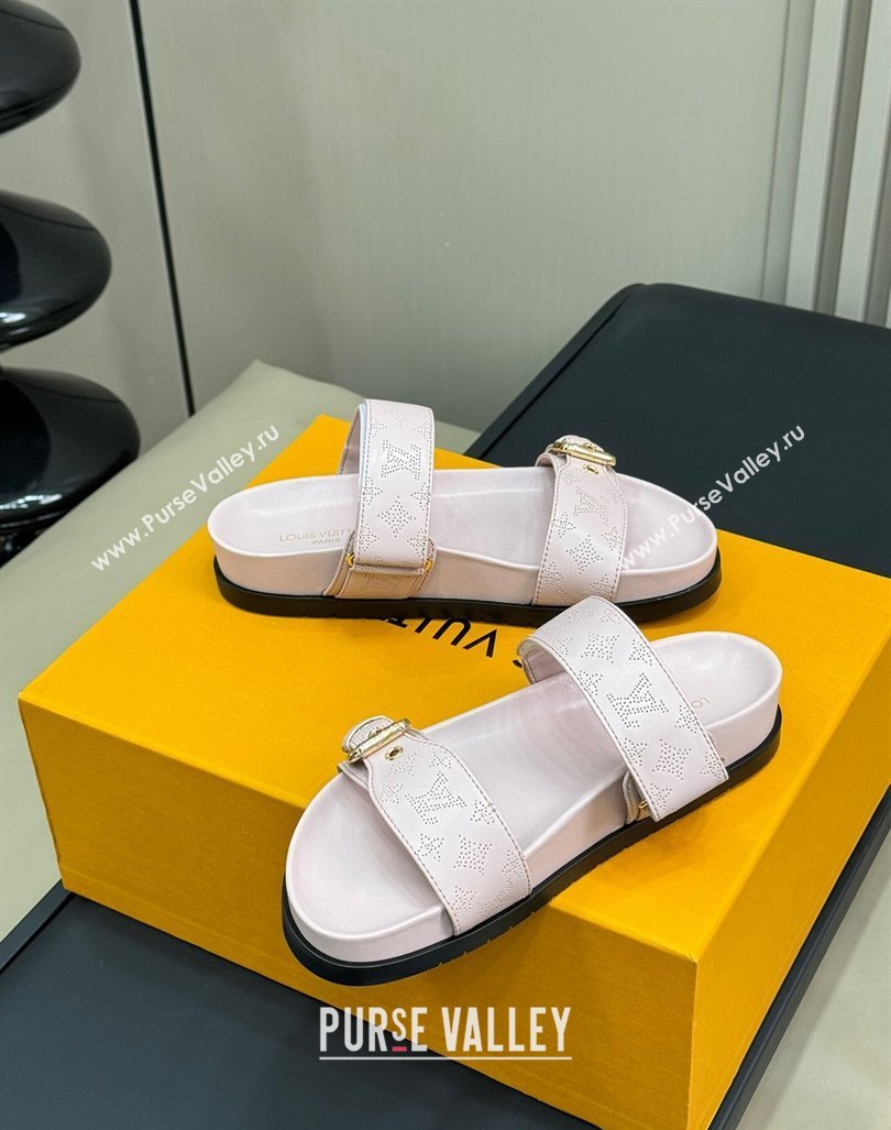 Louis Vuitton Bom Dia Flat Comfort Slides Sandal in Perforated Mahina Calfskin Light Pink 2024 (MD-240724112)