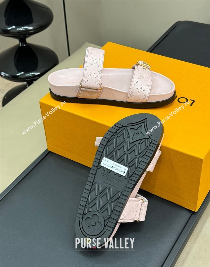 Louis Vuitton Bom Dia Flat Comfort Slides Sandal in Perforated Mahina Calfskin Light Pink 2024 (MD-240724112)