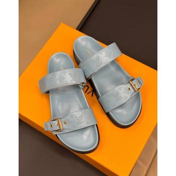 Louis Vuitton Bom Dia Flat Comfort Slides Sandal in Perforated Mahina Calfskin Grey 2024 (MD-240724113)