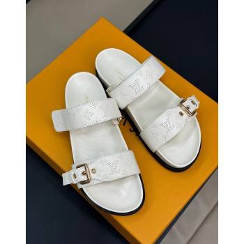 Louis Vuitton Bom Dia Flat Comfort Slides Sandal in Perforated Mahina Calfskin White 2024 (MD-240724114)