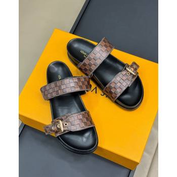 Louis Vuitton Bom Dia Flat Comfort Slides Sandal in Damier Leather Brown 2024 (MD-240724115)