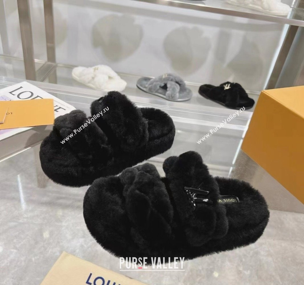 Louis Vuitton LV Sunset Platform Comfort Slides Sandal 3.5cm in Wool Black 2024 0724001 (MD-240724072)