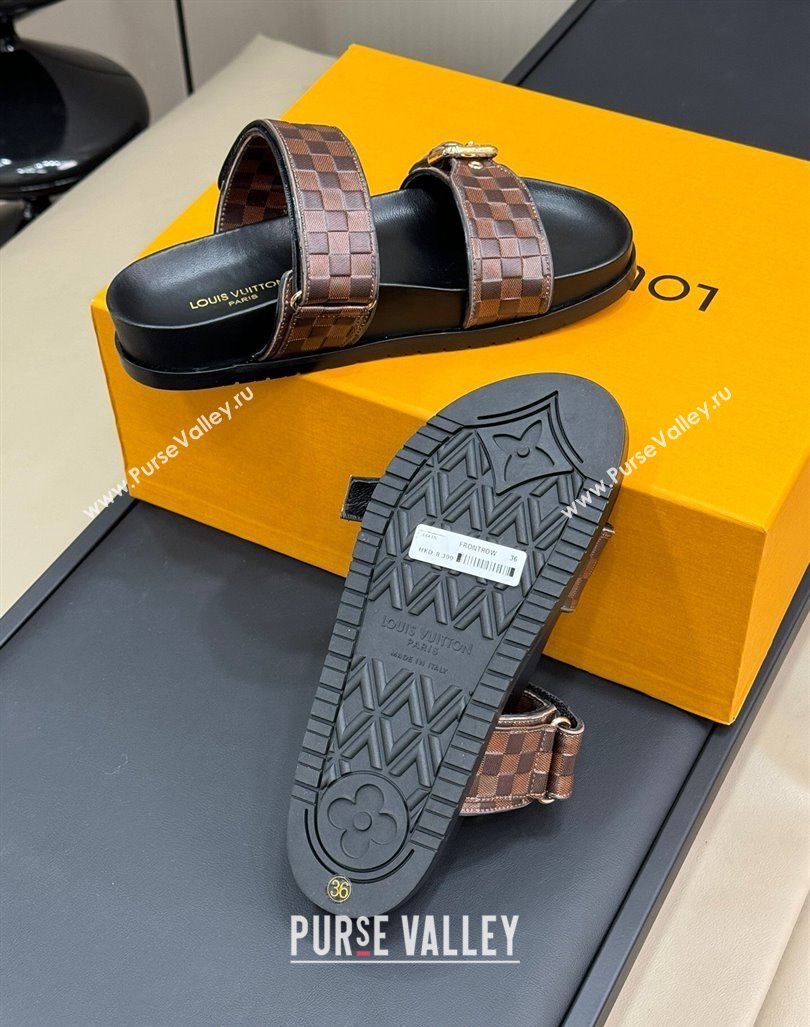 Louis Vuitton Bom Dia Flat Comfort Slides Sandal in Damier Leather Brown 2024 (MD-240724115)