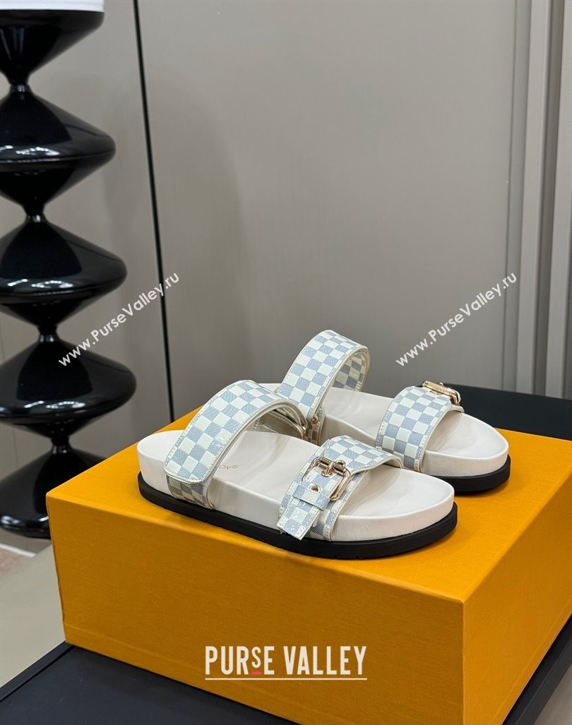 Louis Vuitton Bom Dia Flat Comfort Slides Sandal in Damier Leather White 2024 (MD-240724116)