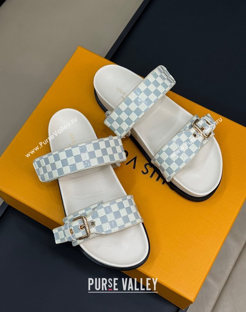 Louis Vuitton Bom Dia Flat Comfort Slides Sandal in Damier Leather White 2024 (MD-240724116)