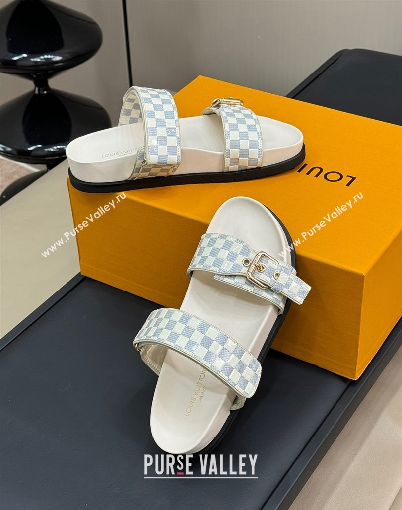 Louis Vuitton Bom Dia Flat Comfort Slides Sandal in Damier Leather White 2024 (MD-240724116)